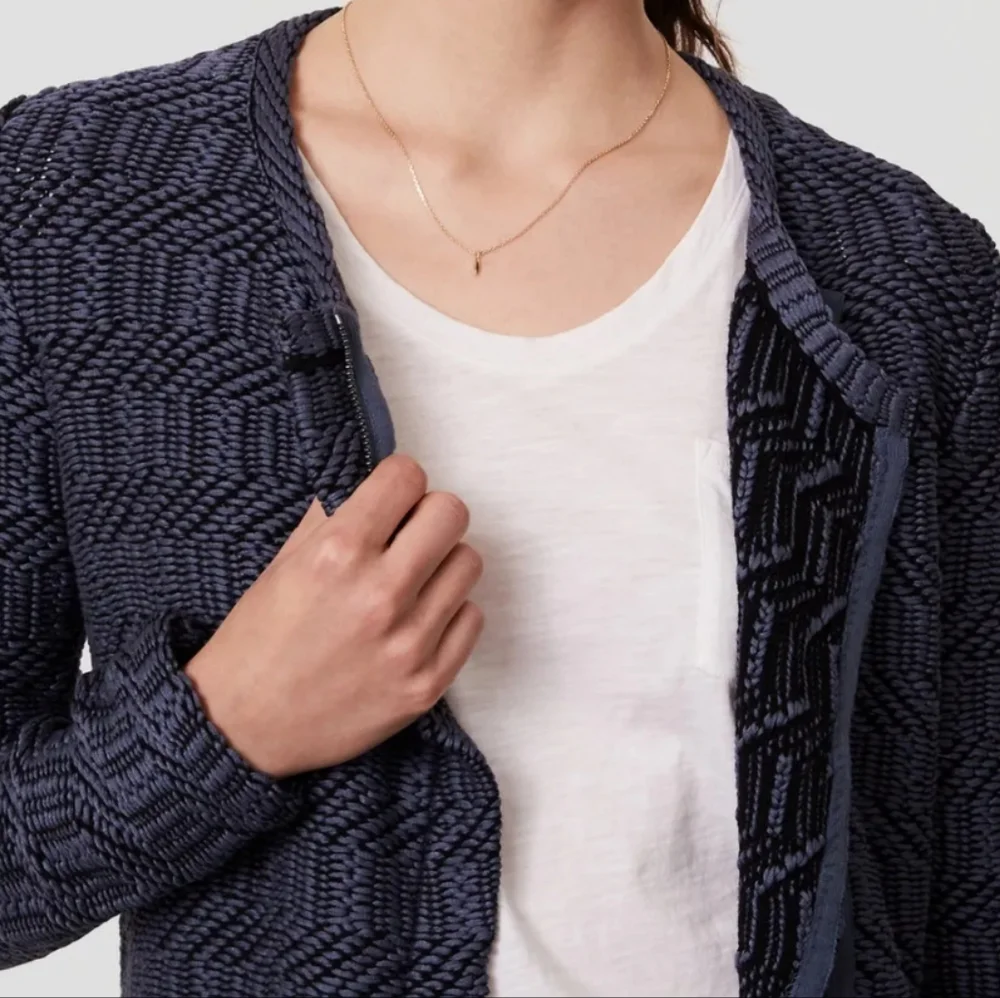 EUC Ann Taylor LOFT Maze Chunky Knit Moto Jacket in Blue Sea - Picture 2 of 12